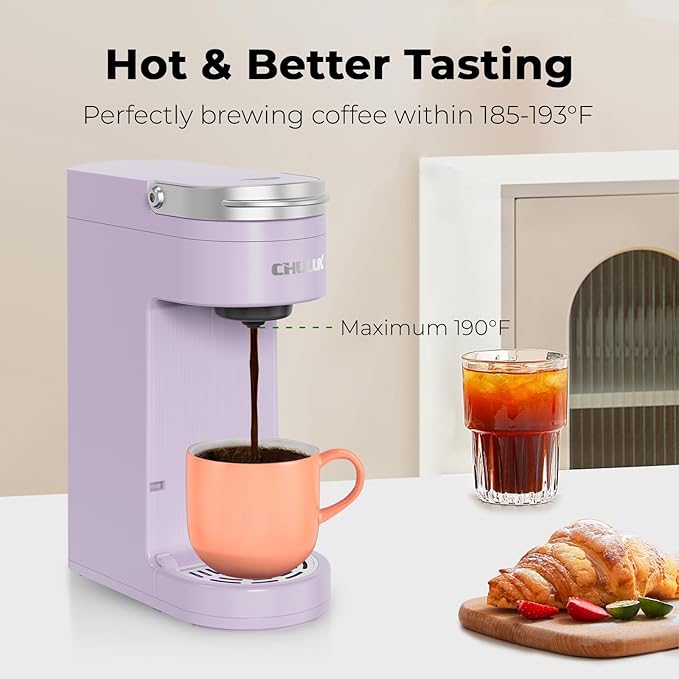 CHULUX Slim Single Serve Coffee Maker for K Pods One Cup Coffee Maker Fits 7.3 Travel Mugs Coffee Machine with 6 to 12oz Brew Sizes Lavender