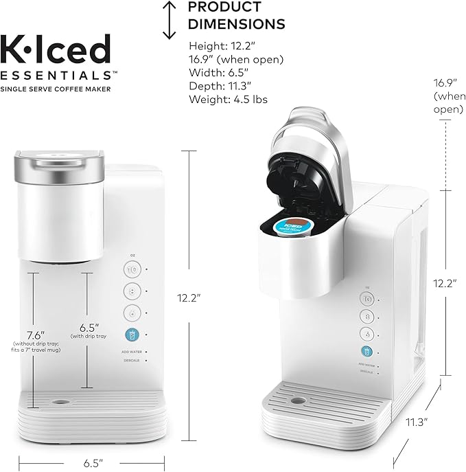KeurigK K-Iced Essentials Coffee Maker Iced and Hot Single-Serve KCup Pod Brewer with Removable Reservoir and Auto-Off Energy Efficient Includes K Iced Tumbler Compact White