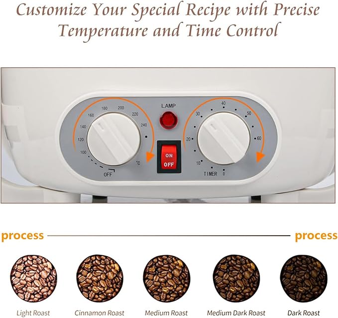 750g Coffee Maker - Improved Bafflerailing And Stirrer Rod - Household Electric Roasting Machine For Home Use - Temperature Range (0-240°C) Time Range (0-60 Minutes) Control