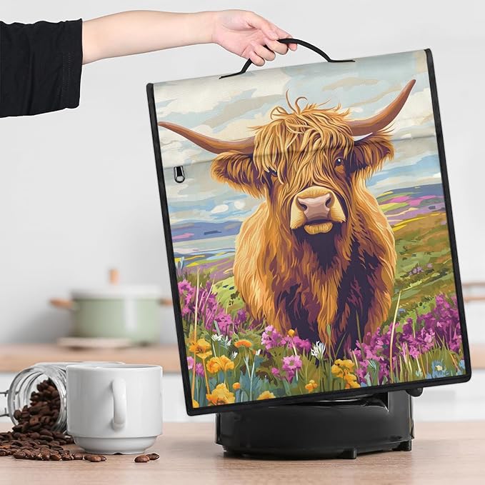 Kitchen Aid Mixer Cover Cute Highland Flowers Cow Stand Mixer Cover Compatible with 6-8 Quarts Stand Mixers Dust Covers with Zipper Pocket Foldable Washable Kitchen Aid Organizer Bag