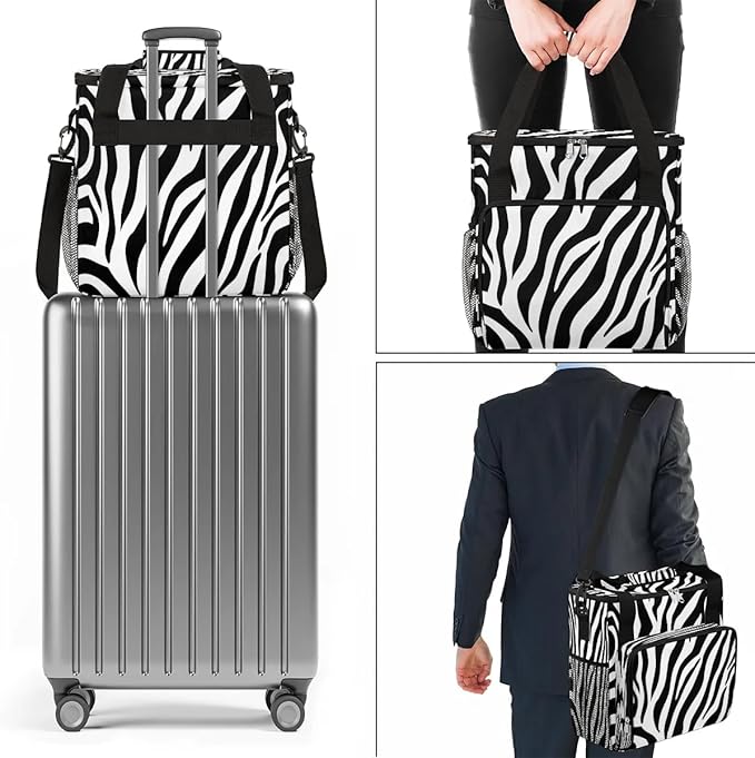 Zebra Striped Coffee Maker Carrying Bag Compatible with K-Mini or K-Mini Plus Portable Single Cup Coffee Maker Case with Pockets for K Cup Pods