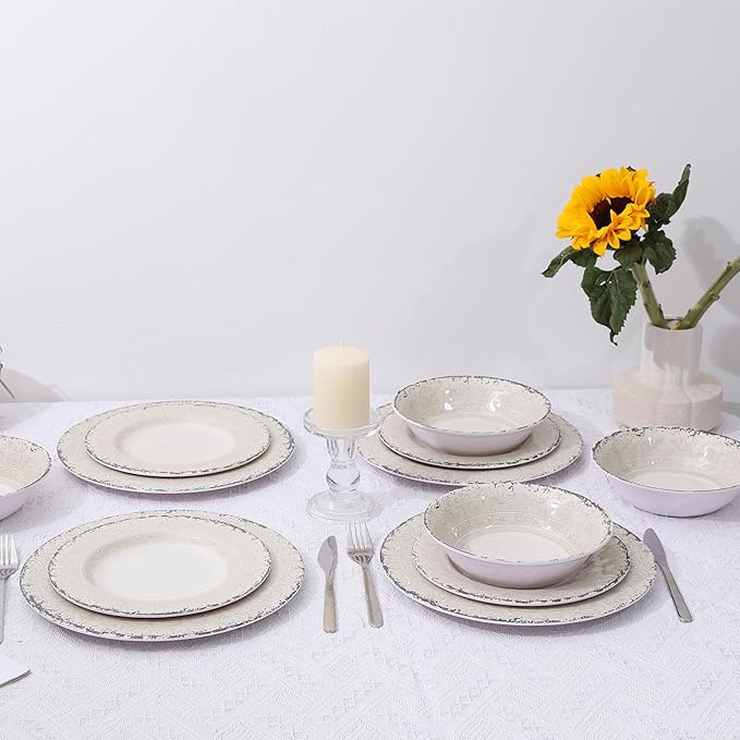 Melamine Dinnerware Set for 4 12-Piece Rusty Gray – BPA-Free Dishwasher-Safe Plates &amp Bowls for Indoor Outdoor Dining Portable and Reusable