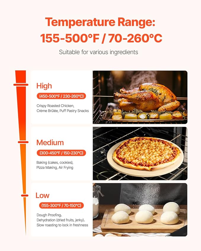 VEVOR Commercial Convection Oven 47L/43Qt Half-Size Conventional Oven Countertop 1600W 4-Tier Toaster w/Front Glass Door Electric Baking Oven w/Trays Wire Racks Clip Gloves 120V
