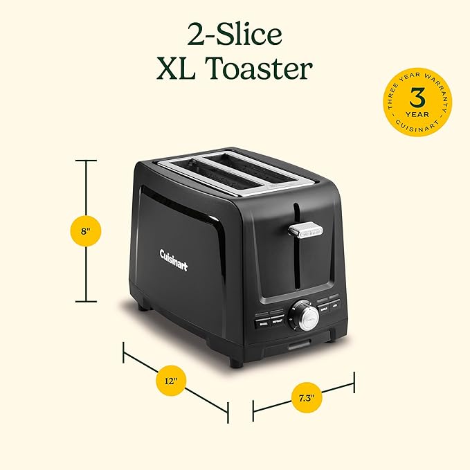 Cuisinart Core Collection 2-Slice Toaster | Extra-Long Slots for Artisan Bread Bagel | High-Lift Quickview™ | Single Slice &amp Defrost Function | +30sec Toast Boost | Removable Crumb Tray Black