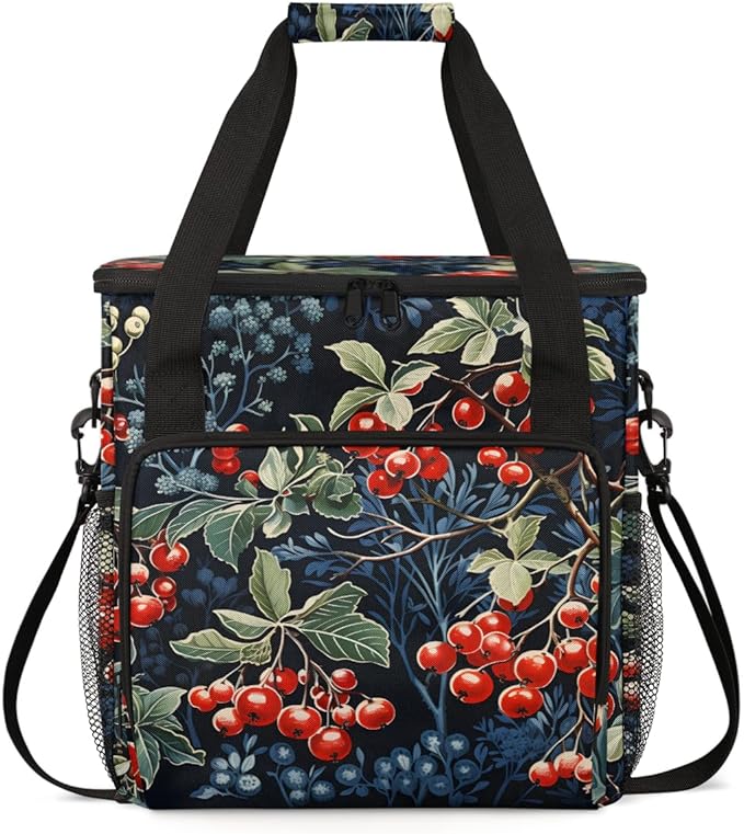Christmas Holly Leaves Coffee Maker Carrying Bag Watercolor Holly Travel Storage Bag Compatible with K-Mini or K-Mini Plus Single Serve Coffee Brewer Carrying Case with Pockets &amp Shoulder Strap