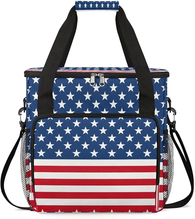 Stars Stripes Coffee Maker Carrying Bag Compatible with K-Mini or K-Mini Plus Portable Single Cup Coffee Maker Case with Pockets for K Cup Pods