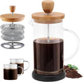 Topyond French Press Glass Coffee Maker Heat-Resistant Glass 20oz Bamboo Lid Coffee Press Tea Press for Loose Tea with Brewer Filtering Function for Home and Office (600ml