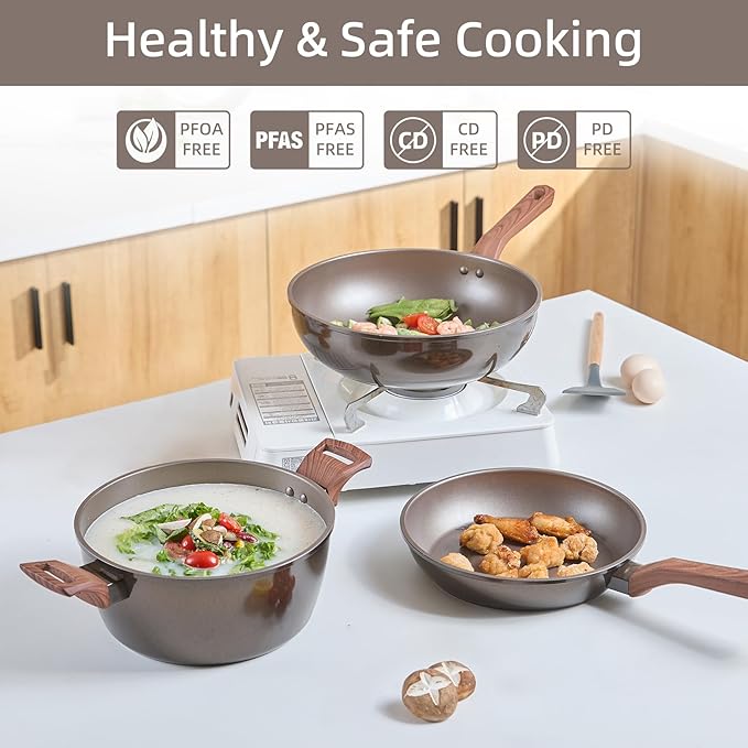 12Pcs Pots and Pans Set Nonstick Cookware Sets Non Stick Pots and Pan Set with Frying Pans Saucepans Steamer Silicone Shovel Spoon