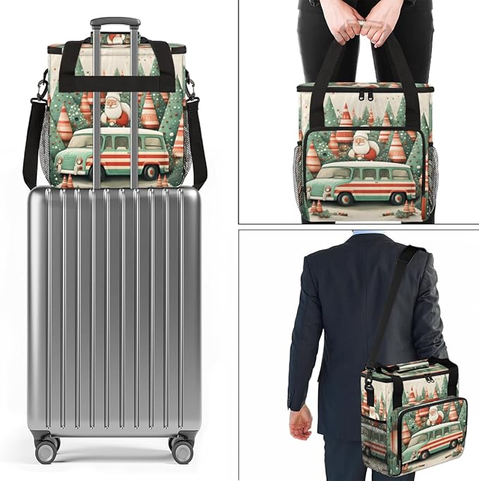 Fantastic Santa Claus Coffee Maker Carrying Bag Abstract Santa Claus Travel Storage Bag Compatible with K-Mini or K-Mini Plus Single Serve Coffee Brewer Carrying Case with Pockets &amp Shoulder Str