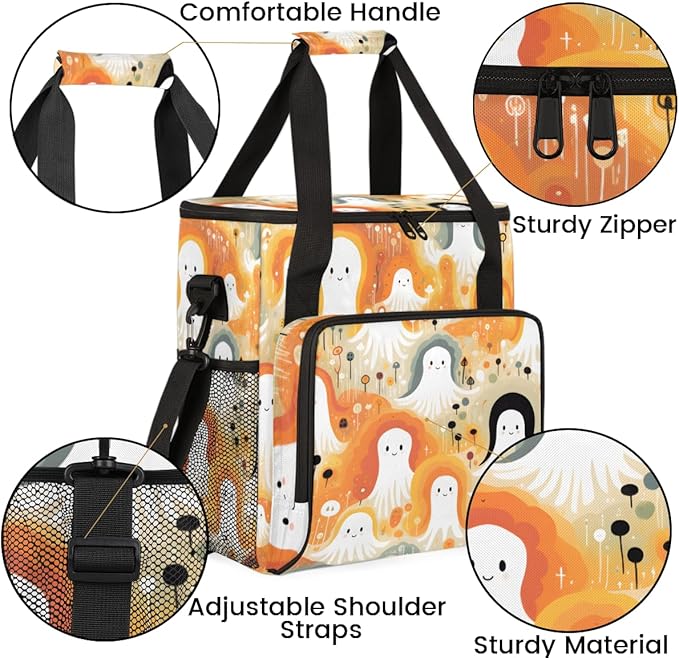 Halloween Ghosts Coffee Maker Carrying Bag Magical Ghosts Travel Storage Bag Compatible with K-Mini or K-Mini Plus Single Serve Coffee Brewer Carrying Case with Multiple Pockets &amp Shoulder Strap