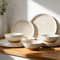 FINE&ampNICE Melamine Dinnerware Sets of 12 Pcs Kitchen Plates and Bowls Set for 4 Unbreakable Dishware Sets for Patio RV and Camping Dishwasher Safe (White with Brown)