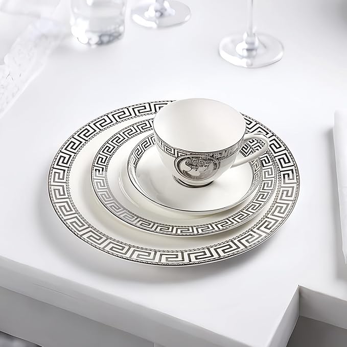 European Style Dinnerware Set Service for 2 Bone China Dinnerware Sets Unbreakable Porcelain Dinner Sets Coffee Cup and Saucer Tableware Set Steak Dinner Plates Dish Set (8Pcs)