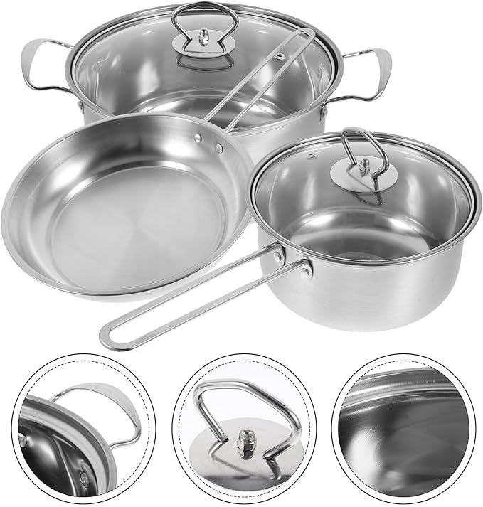 Stainless Steel Cookware Set with Soup Pot Milk Saucepan and Frying Pan Kitchen Pots with Thick Bottom for Even Heating and Easy Cleaning