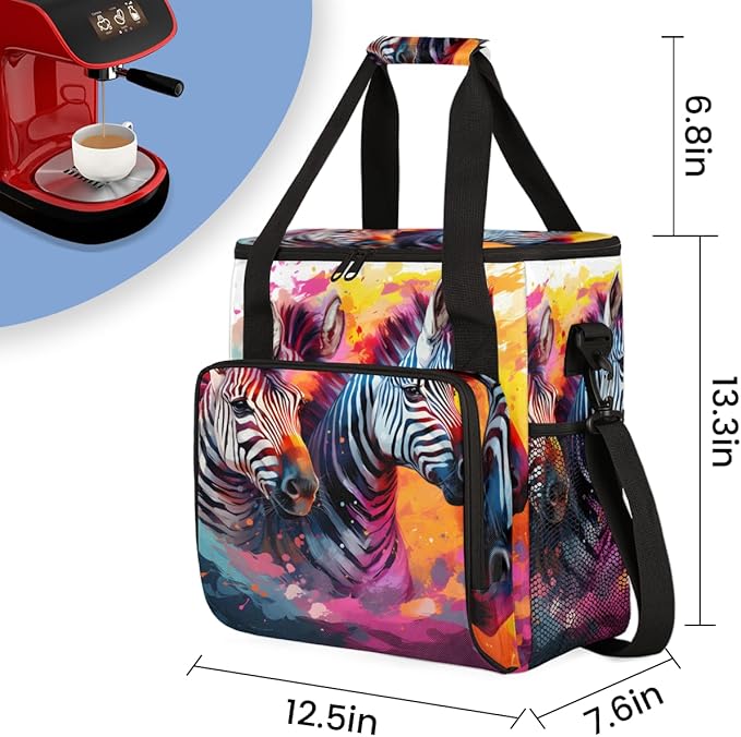 Colorful Zebra Coffee Maker Carrying Bag Abstract Zebra Travel Storage Bag Compatible with K-Mini or K-Mini Plus Single Serve Coffee Brewer Carrying Case with Multiple Pockets &amp Shoulder Strap