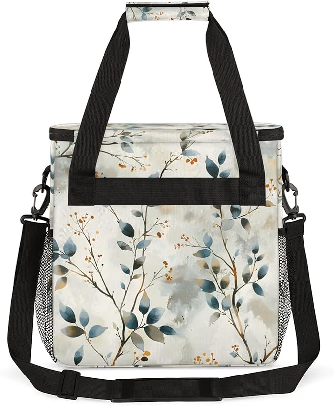 Branch Leaves Coffee Maker Travel Bag for Keurig K-Mini/K-Mini Plus Insulated Waterproof Tote with Pockets for K-Cup Portable Single-Serve Brewer Case