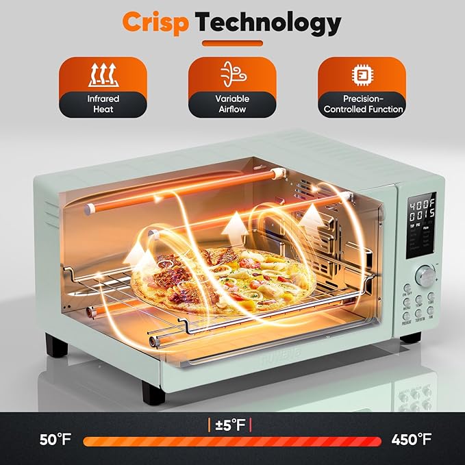 Nuwave Bravo Pro Smart 21QT Toaster Oven Air Fryer Combo Convection Oven Countertop 10 functions all in 1 with even &amp quick crisp technology 50-450°F 1800W Mint Green