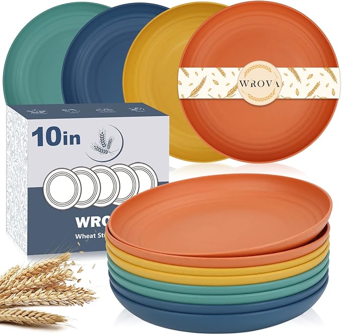 Wrova wheat straw bowls and plates sets with 16oz mugs - unbreakable dinnerware sets of 22 - Colorful Series