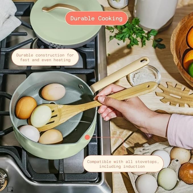 12-Piece Ceramic Nonstick Cookware Set Pots and Pans with Strainer Lids (Sage Green)