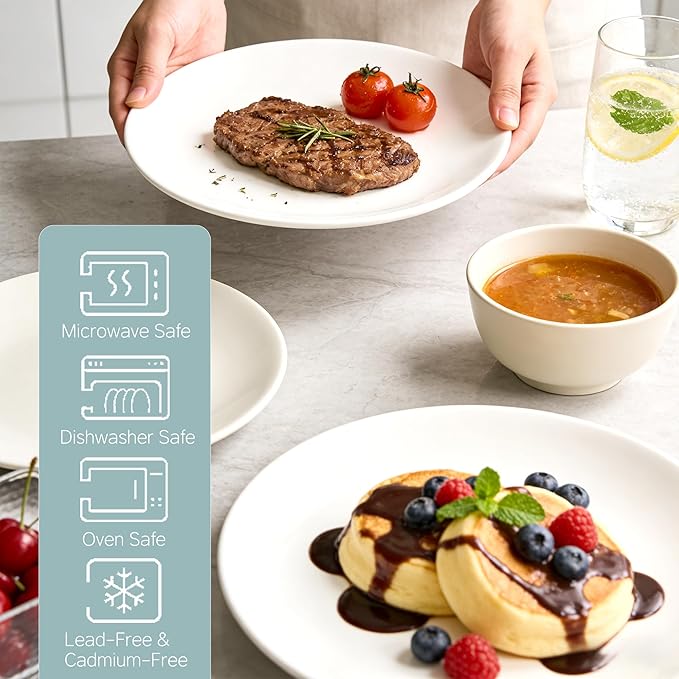 18-Piece White Porcelain Dinnerware Set Service for 6 Thickened Durable Plates &amp Bowls Microwave Dishwasher Oven Safe Lumina Porcelain Kitchen Essentials
