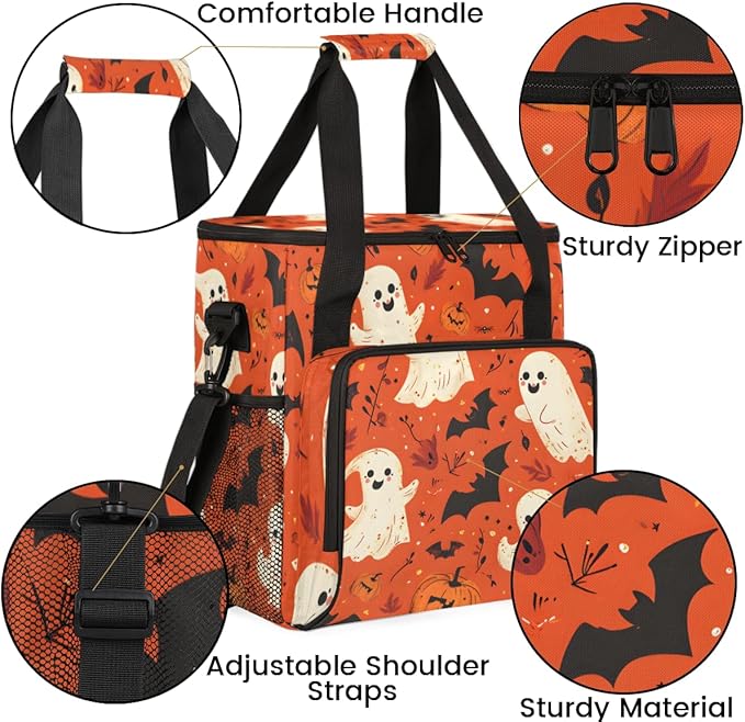 Spooky Ghosts Coffee Maker Carrying Bag Retro Ghosts Travel Storage Bag Compatible with K-Mini or K-Mini Plus Single Serve Coffee Brewer Carrying Case with Multiple Pockets &amp Shoulder Strap