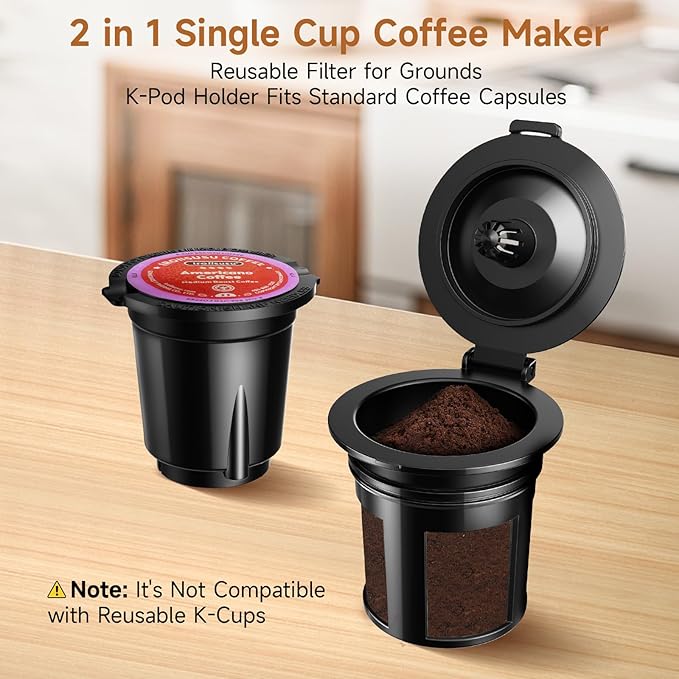 Small Single Serve Coffee Maker Fast Brew One Cup Coffee Machine for K Cup and Grounds 6 to 12 oz. Brew Sizes Capsule Coffee Machine with Descaling Reminder and Viewing Tank White