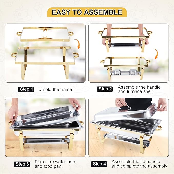 Superior Stainless Steel Chafing Dish Buffet Set – 2 Sets of 2-Piece Silver &amp Gold Food Warmers for Large Parties and Banquets – Durable Kitchen Cookware for Catering – Includes Specs: 2*2