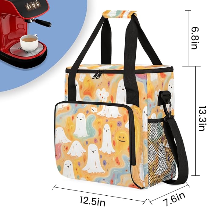 Halloween Ghosts Coffee Maker Carrying Bag Oil Painting Ghosts Travel Storage Bag Compatible with K-Mini or K-Mini Plus Single Serve Coffee Brewer Carrying Case with Pockets &amp Shoulder Strap