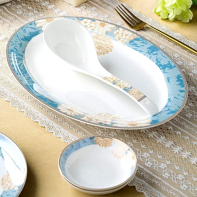 Dinner Plates Pottery Tableware 60 Pieces Dinnerware Set Porcelain Dishes Set with Exquisite Pattern and Complete Equipment European Palace Style Service for 10
