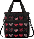 Valentine's Day Black Red Heart Coffee Maker Carring Bag Large Insulated Storage Organizer Case Tote Bags with Shoulder Strap for Travel Work Picnic