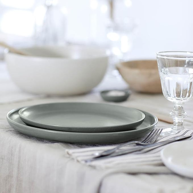 Casafina Ceramic Stoneware 18-Piece Place Setting Service for 6 with Pasta Bowls - Pacifica Collection Artichoke Green | Microwave &amp Dishwasher Safe Dinnerware Set | Restaurant Quality Tableware