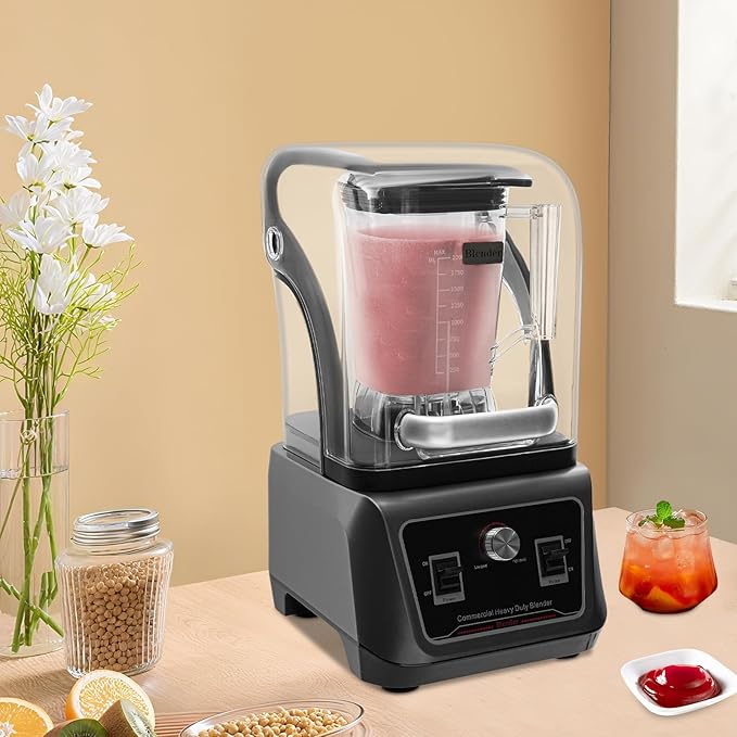 Commercial Blender 2200W Multifunctional Blending Machine with Soundproof Shield ndSpeed Control 23000 RPM High-Speed 67.6oz Large Capacity for Smoothies Juices Milkshakes (110V US Plug)