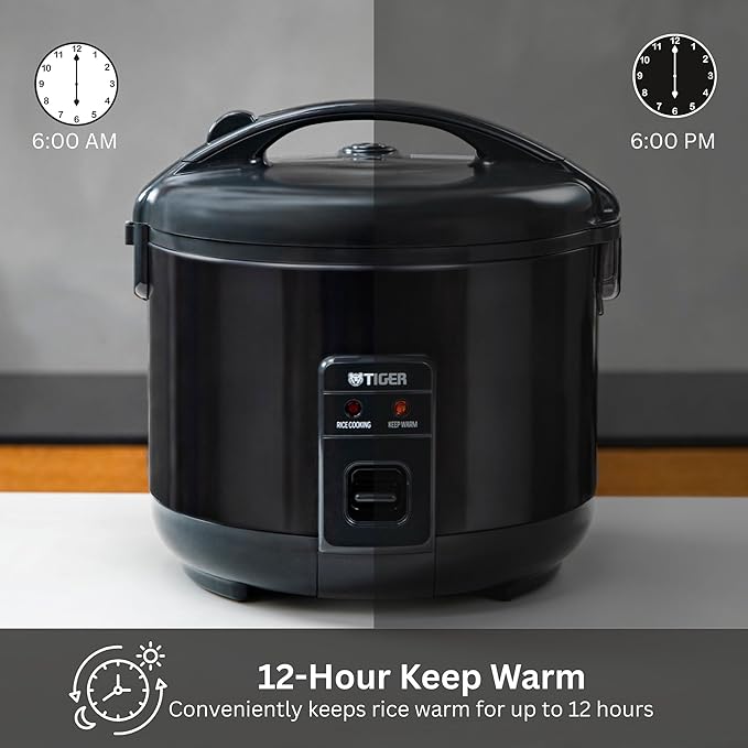 Tiger JNP-S18U-KY 10 Cup Capacity White Rice Cooker with Non-Stick Inner Pot Retractable Power Cord and Keep Warm up to 12 hours (Obsidian Black)