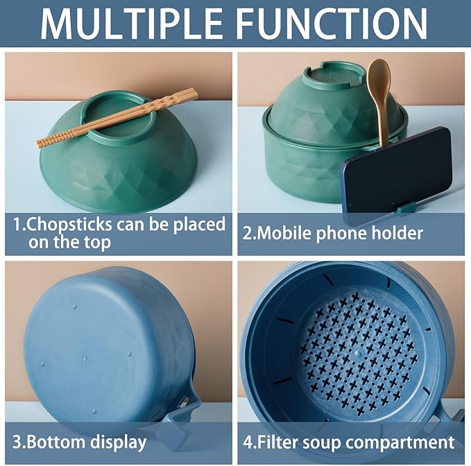 24 Pcs Microwave Ramen Cooker Set Microwavable Wheat Straw Dinnerware Sets with 40oz Ramen Bowl Plates Cups and Cutlery Box Dishwasher Safe Camping College Dorm (Bright Colors)