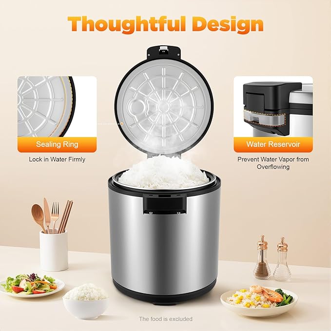 Rice Warmer 23L Stainless Steel Electric Rice Warmer with Rice Scoop&ampAdjustableTemperature110V 110W Commercial Rice Warmer Electric w/Locking Buckle &amp Anti-scald Handle for Restaurant Party