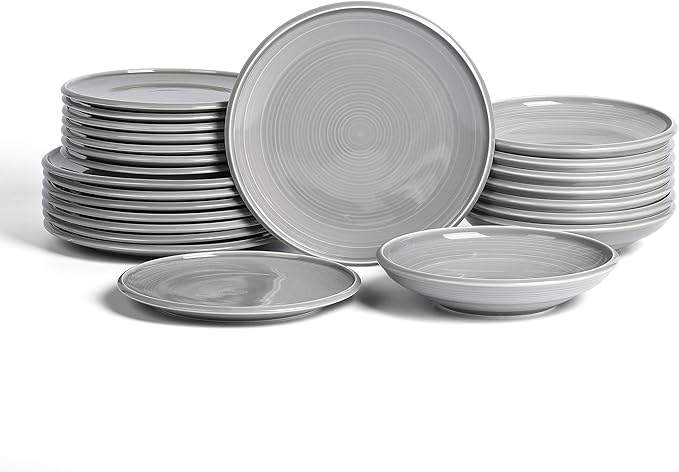 Earth &amp Clay Harmony 24-Piece Dinnerware Set Stoneware Plates and Bowls Set Includes Dinner and Salad Plates Cereal Bowls Dishwasher and Microwave Safe Dishes for 8 Grey
