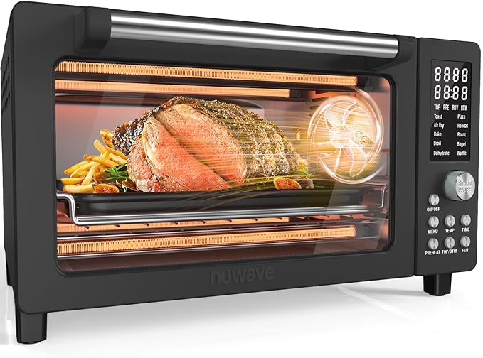 Nuwave Bravo Pro Smart Air Fryer Toaster Oven Combo Airfryer Convection Oven Countertop 10-in-1 Functions with Quicker &amp Even Crisp Technology 1800W 50-450°F PFAS-Free 21QT Black