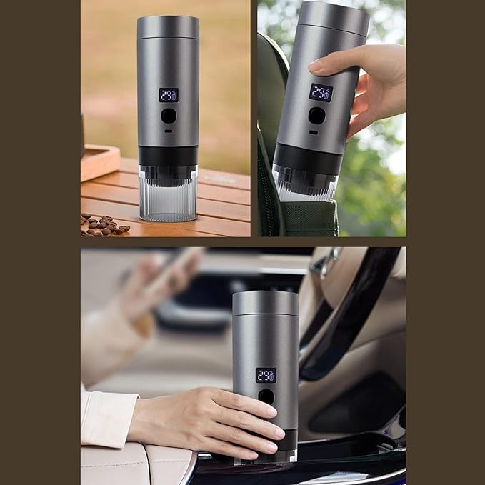 Ymiko Portable Coffee Maker 3 in 1 Design Fast Heating Digital Display Compact Coffee Maker for Travel Camping Office Stainless Steel ABS PC 24.3cm x 7.3cm