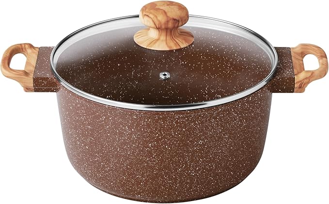 Pots and Pans Set Non stick 14-Piece Cast Aluminum Cookware Non Stick Kitchen Cooking with Frying Pans &amp cooking utensils set (Brown Speckle)