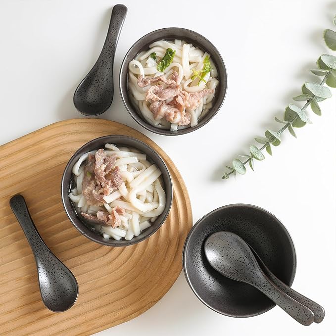 Stone + Lain Valencia Porcelain 8-Piece Round Bowl and Spoon Serving Set Metallic Grey