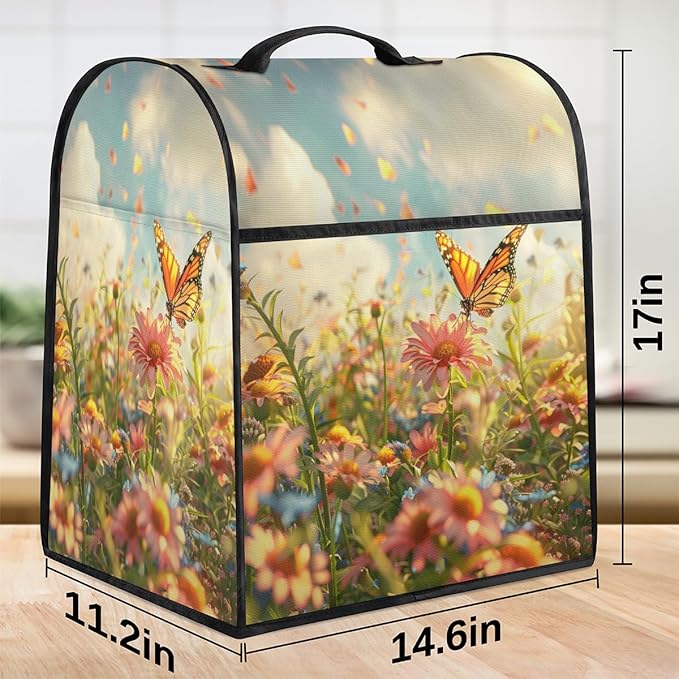 Kitchen Aid Mixer Cover Lovely Butterfly Flower Stand Mixer Cover Compatible with 6-8 Quarts Stand Mixers Dust Covers with Zipper Pocket Foldable Washable Kitchen Aid Organizer Bag