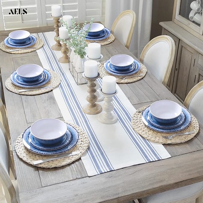 AELS Melamine Dinnerware Set of 18 Pcs Dinner Dishes Set for Indoor and Outdoor Use Dishwasher Safe Lightweight Unbreakable BPA Free (Navy Service for 6 (18pcs))