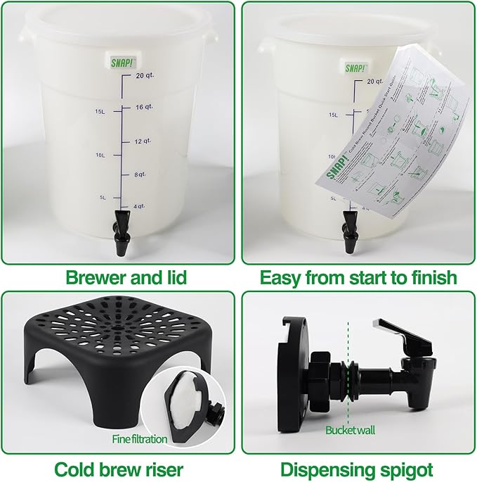 Snap! Cold Brew Round Bucket- 5 gallon Commercial Cold Brew SystemCold Brew Coffee Set-Whtie