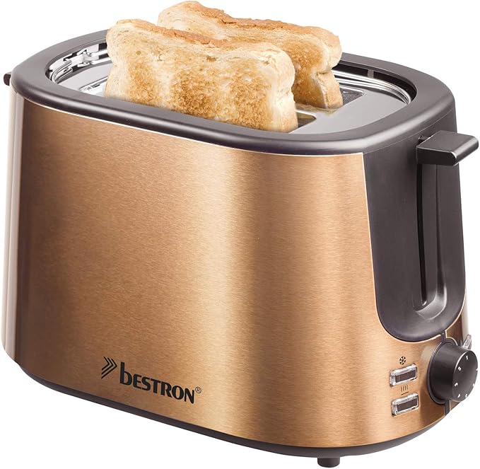 Bestron ATS1000CO Toaster with 2 sleds crumb tray and roll top 1000W color: copper