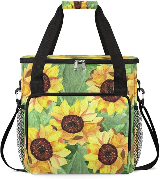 Sunflower Oil Painting Coffee Maker Carring Bag Travel Carrying Storage Tote Bag Compatible Portable Single Serve Coffee Brewer Case with Pockets for K-cup Pods