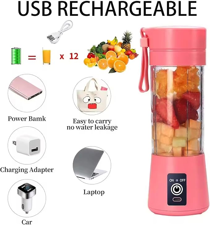 Portable Blender Personal Blender Portable USB Portable Blender for Smoothies with 6 Ultra Sharp Blades Portable Blenders for Travel/Picnic/Office/Gym Pink