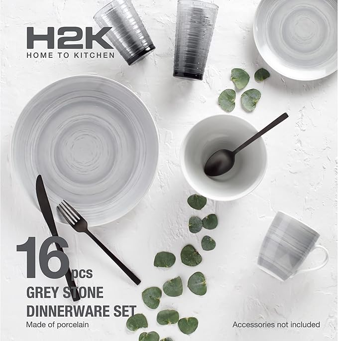 Safdie &amp Co. Grey Stone 16 Piece Dinnerware Set Service for 4 Fiesta Dinnerware plates and bowls sets home trends and home food network essentials Porcelain dinner plates