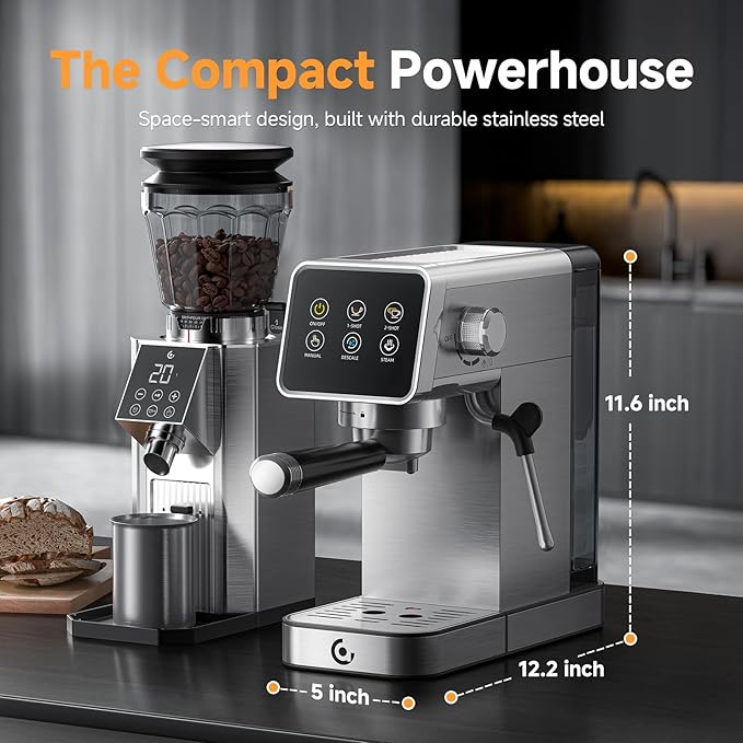 20 Bar Espresso Coffee Machine with LED Touch Screen Espresso Maker with Self-Cleaning Function &amp Milk Frother Compact Cappuccino &amp Latte Maker for Home and Office