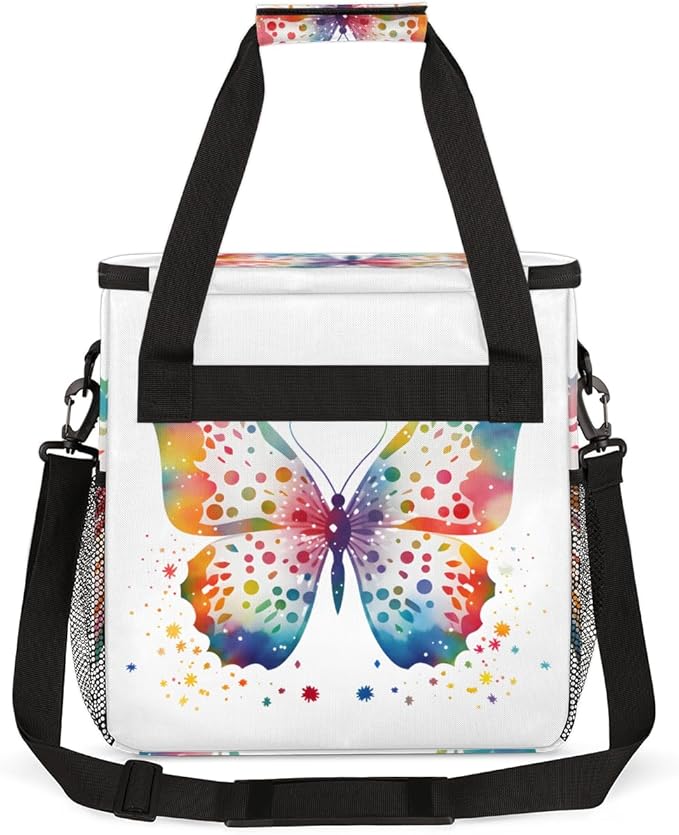 Colorful Butterfly Coffee Maker Carrying Bag Glitter Butterfly Travel Storage Bag Compatible with K-Mini or K-Mini Plus Single Serve Coffee Brewer Carrying Case with Pockets &amp Shoulder Strap