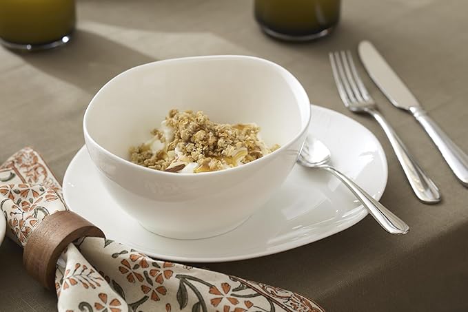 Lenox Dinnerware Set Studio 1414 Curve 12-Piece Set Service For 4 Bone China Material Dishwasher &amp Microwave Safe Home And Kitchen Kitchen And Dining Plates And Bowls Sets (White 12 Pieces