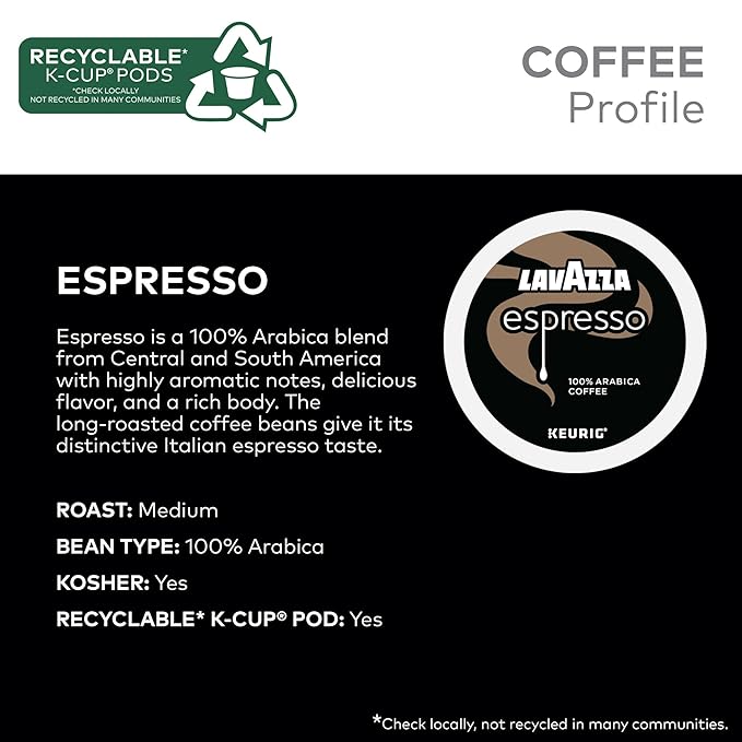 Lavazza Espresso Single-Serve Keurig K-Cup Pods Medium Roast Coffee 60-Count Box (6 Packs of 10)